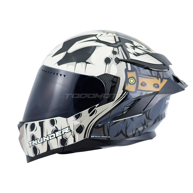 Casco dooble proposito abatible certificado para moto Thunder 121 Psycho gris Todomoto Guatemala_1