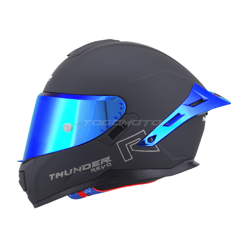 Casco certificado para moto_ Thunder Revo 808 Helmets_ Negro mate_alerón spoiler visor iridium blue_Todomoto Guatemala 1 Casco certificado para moto_ Thunder Revo 808 Helmets_ Negro mate_alerón spoiler visor iridium blue_Todomoto Guatemala