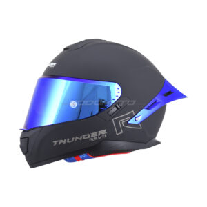 Casco certificado para moto_ Thunder Revo 808 Helmets_ Negro mate_alerón spoiler visor iridium blue_Todomoto Guatemala